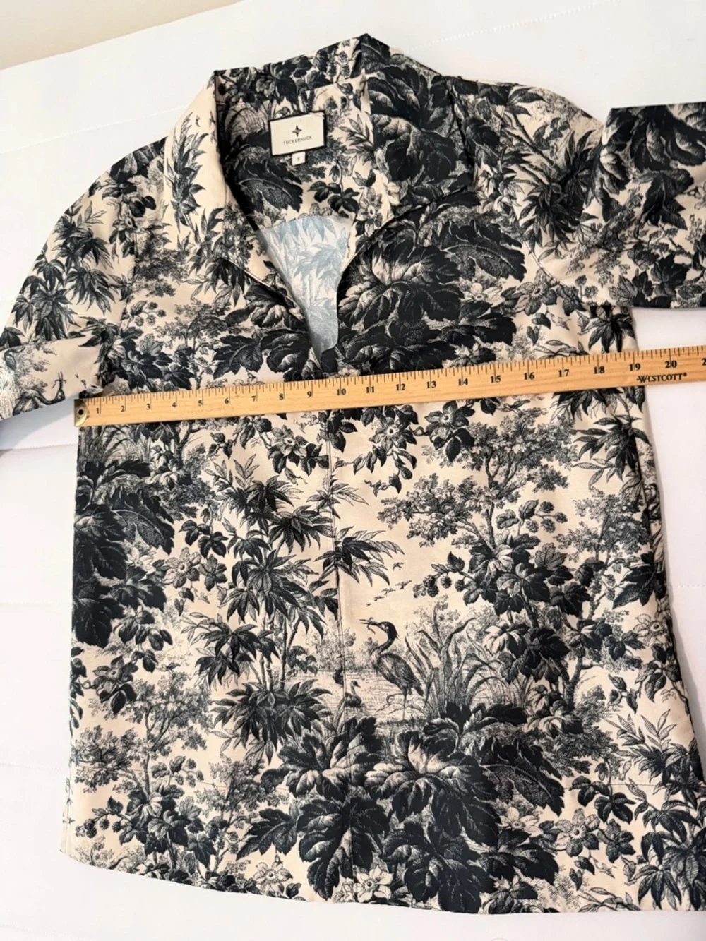 Tuckernuck Black Beige Toile Print Split Neck 3/4 Sleeve Blouse Side zip Size S - Picture 11 of 13